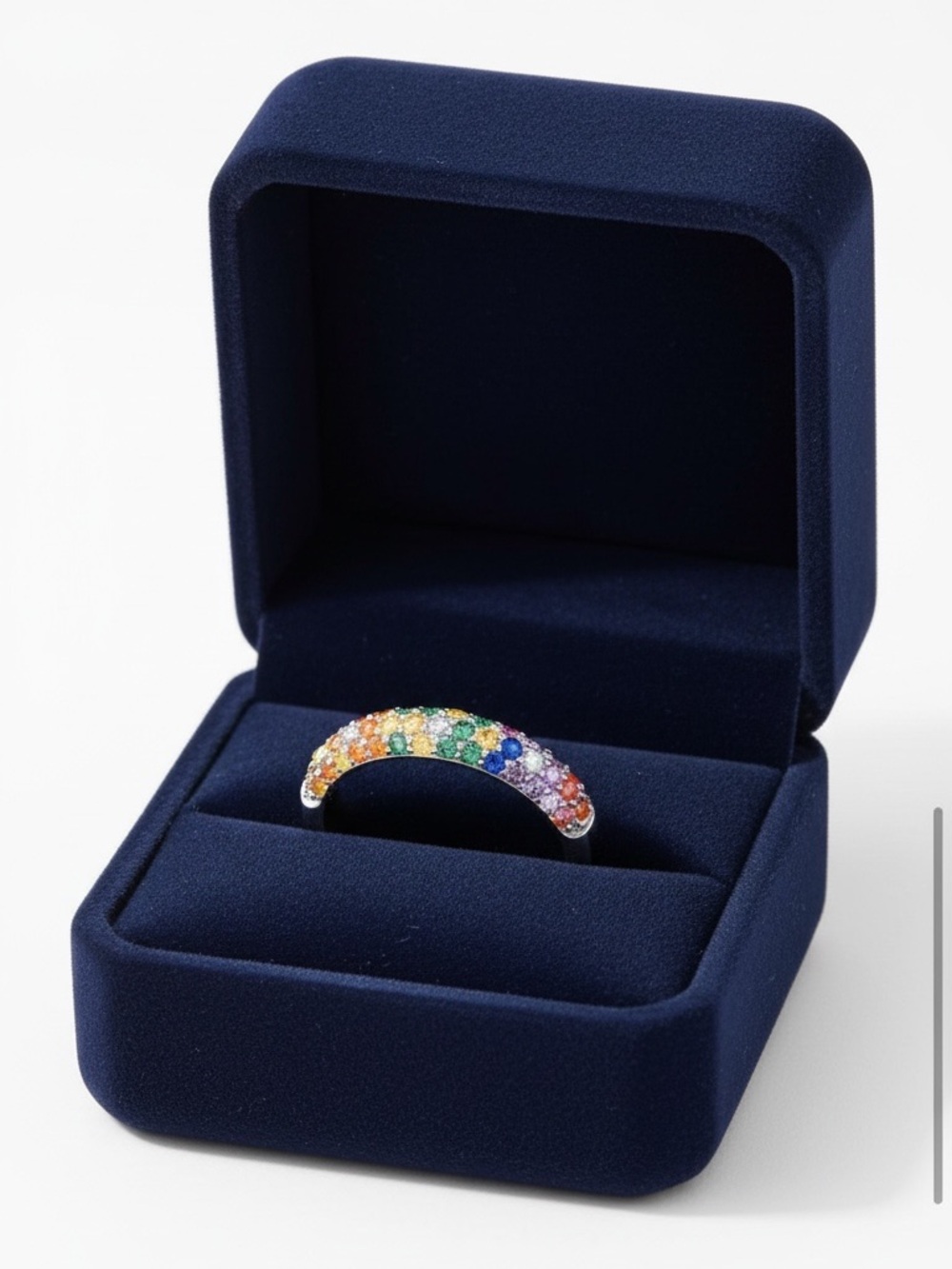 S925 Sterling Silver Rainbow Pavé CZ Gemstone Band Ring.